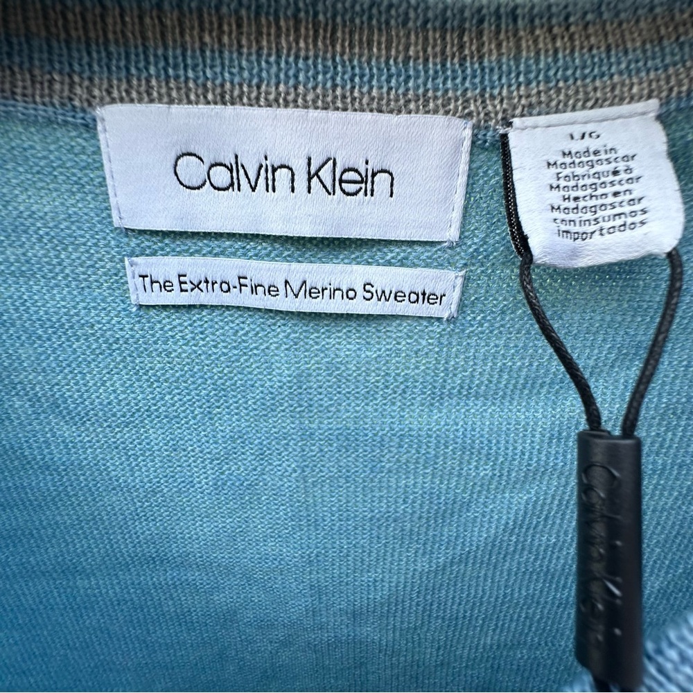 Calvin Klein Extra-Fine Merino Wool Sweater Baby Blue V-Neck NWT European Yarn L - Picture 5 of 15